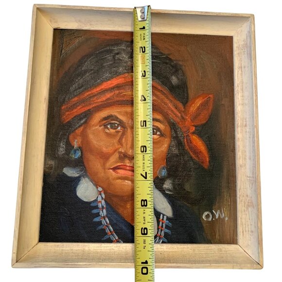 Framed Native American Portrait Wilson One Salt Navajo Signed O.W. Oil Painting - Picture 6 of 6